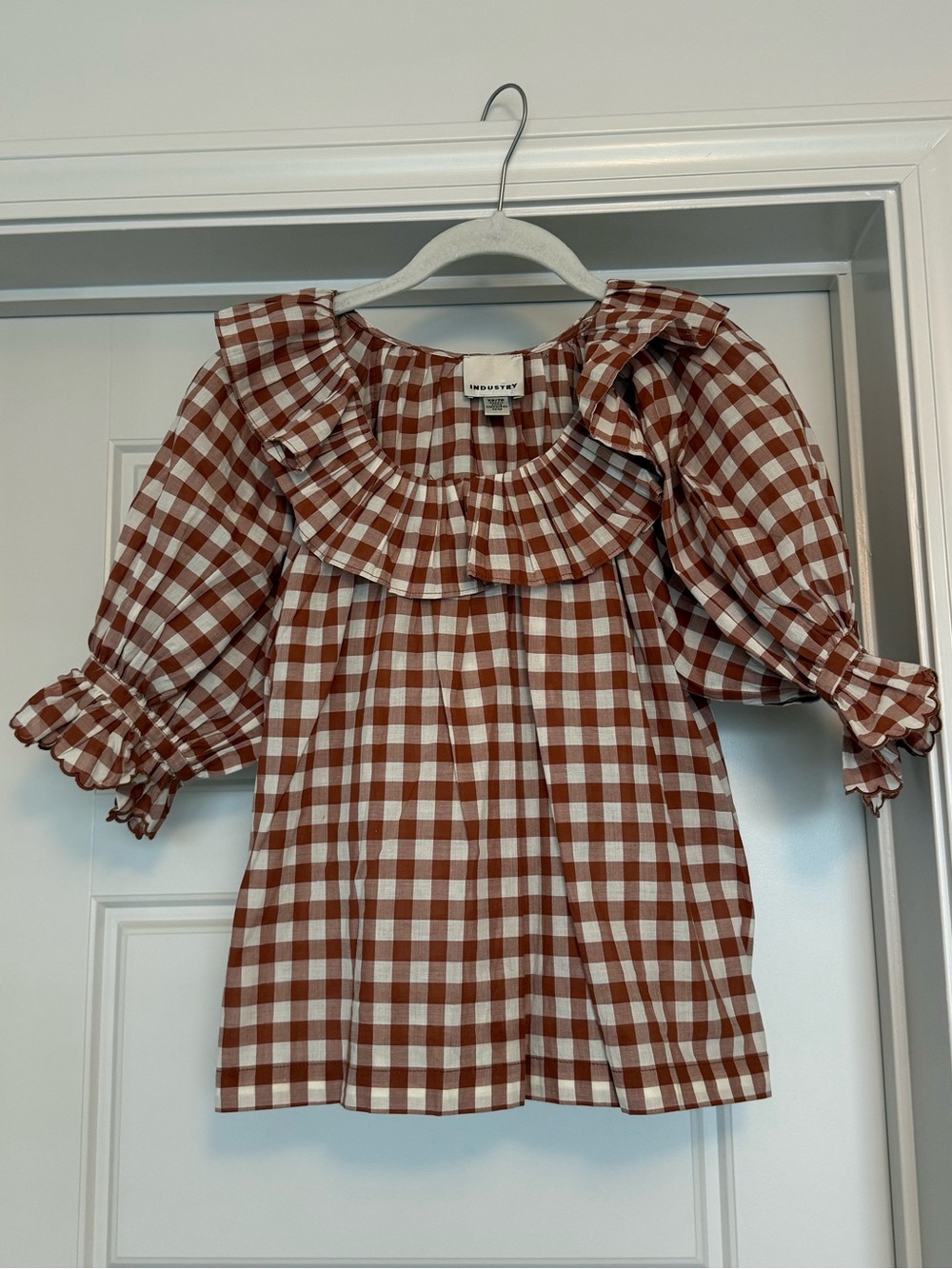 Industry Brown Gingham Ruffle Blouse Top Size XSmall